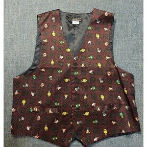 Vintage Looney Tunes Mania Formal Tuxedo Suit Vest Mens Small Silk S/M